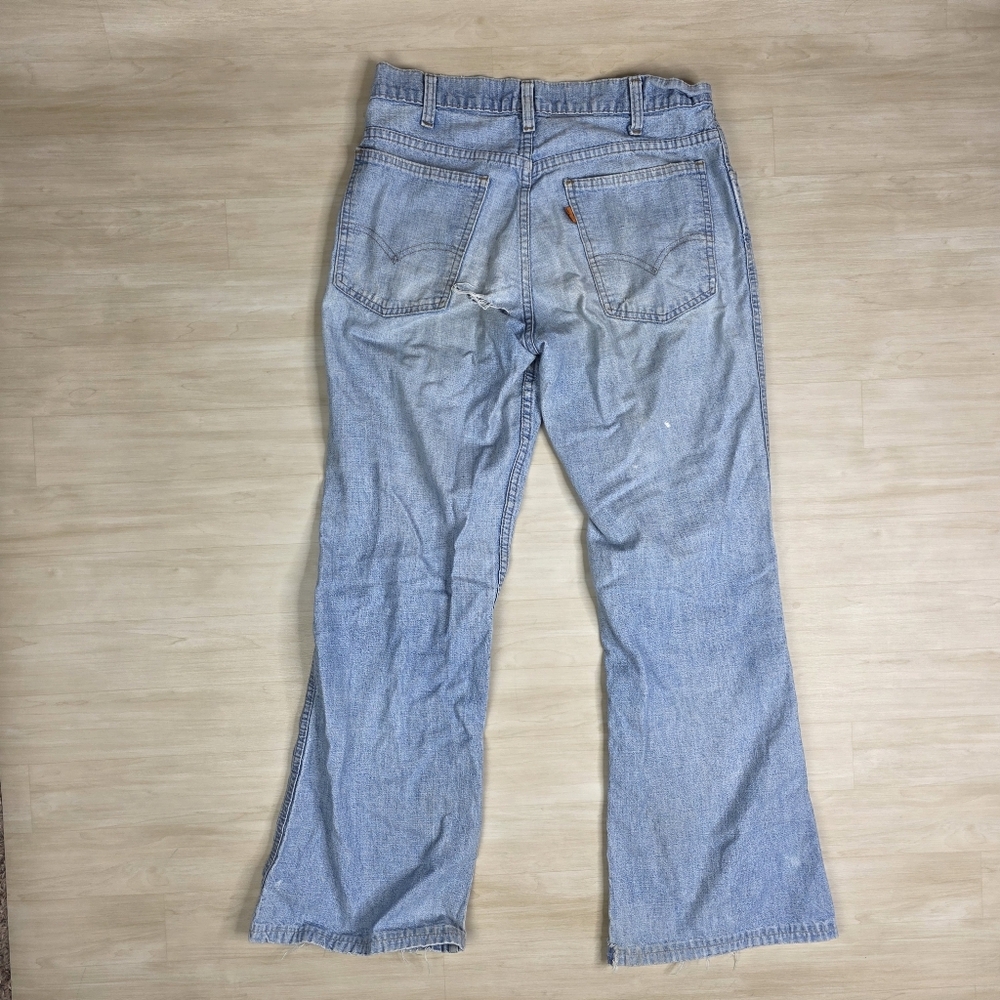 Levis Orange Tab Bell Bottoms 696 Light Weight 1975 Talon‎ Zipper Distressed 29
